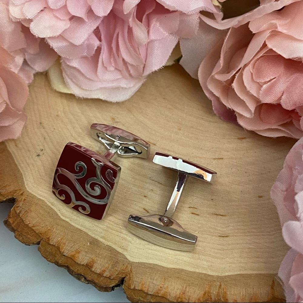 Elegant Coffee and Silver Square Cufflinks - Picture 13 of 16